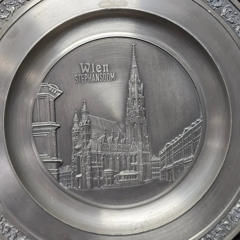 Vintage Engraved Roelan De Bilt Holland St Stephen's Cathedral Pewter Plate